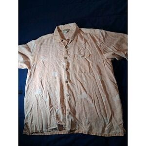 Paradise Coves Mens Camp Shirt Orang Button-up Short Sleeve 100% Silk Pockets XL